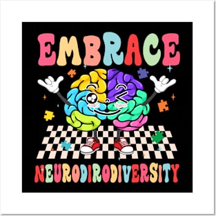 Embrace Neurodiversity Brain Autism Awareness Month Posters and Art